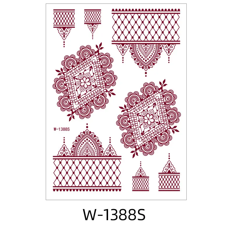 Zhengxiang New Cross-Border Brown Lace Tattoo Stickers Waterproof Floral Indian Henna Art Tattoo Amazon
