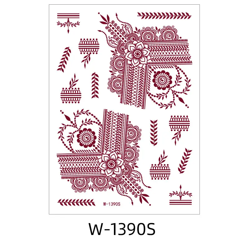 Zhengxiang New Cross-Border Brown Lace Tattoo Stickers Waterproof Floral Indian Henna Art Tattoo Amazon
