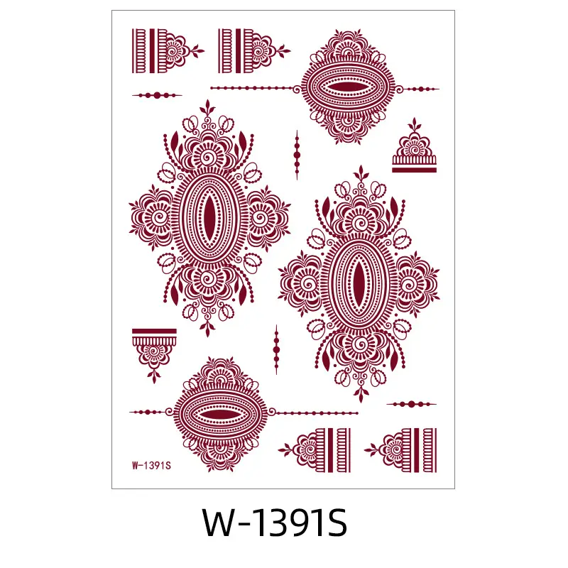Zhengxiang New Cross-Border Brown Lace Tattoo Stickers Waterproof Floral Indian Henna Art Tattoo Amazon