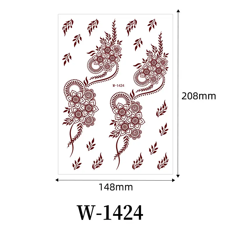 Zhengxiang New Cross-Border Brown Lace Tattoo Stickers Waterproof Floral Indian Henna Art Tattoo Amazon