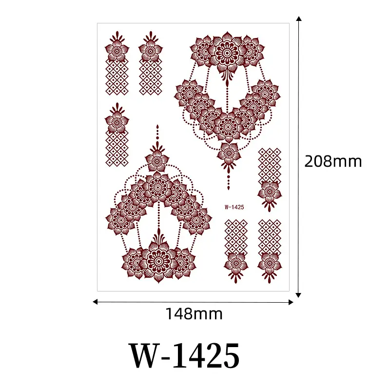 Zhengxiang New Cross-Border Brown Lace Tattoo Stickers Waterproof Floral Indian Henna Art Tattoo Amazon
