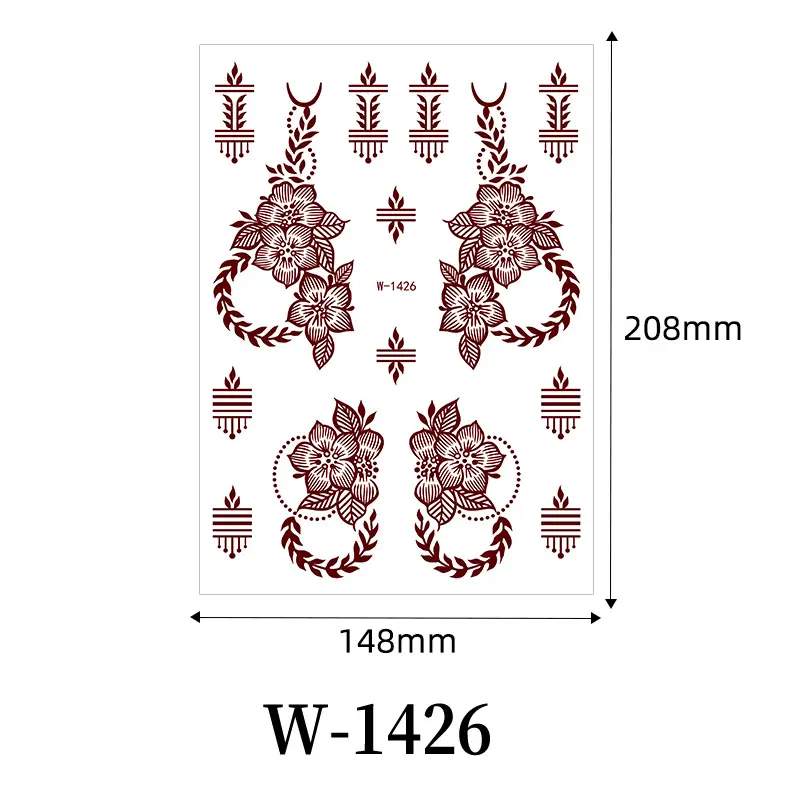 Zhengxiang New Cross-Border Brown Lace Tattoo Stickers Waterproof Floral Indian Henna Art Tattoo Amazon