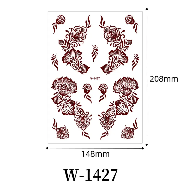 Zhengxiang New Cross-Border Brown Lace Tattoo Stickers Waterproof Floral Indian Henna Art Tattoo Amazon