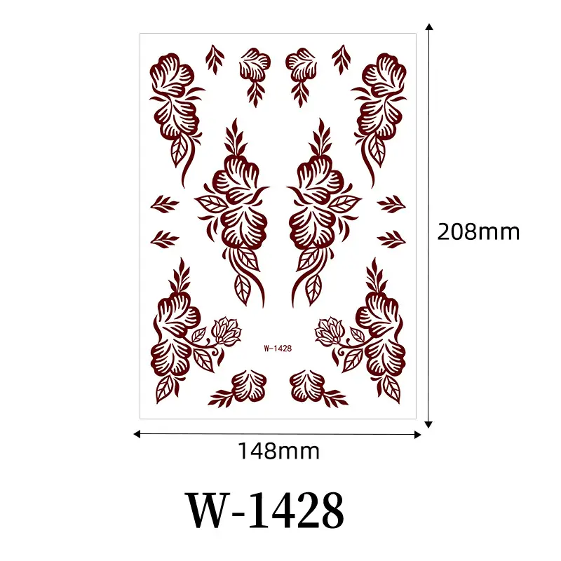 Zhengxiang New Cross-Border Brown Lace Tattoo Stickers Waterproof Floral Indian Henna Art Tattoo Amazon