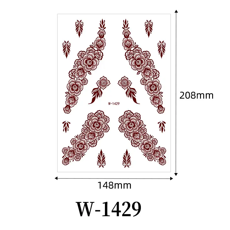 Zhengxiang New Cross-Border Brown Lace Tattoo Stickers Waterproof Floral Indian Henna Art Tattoo Amazon