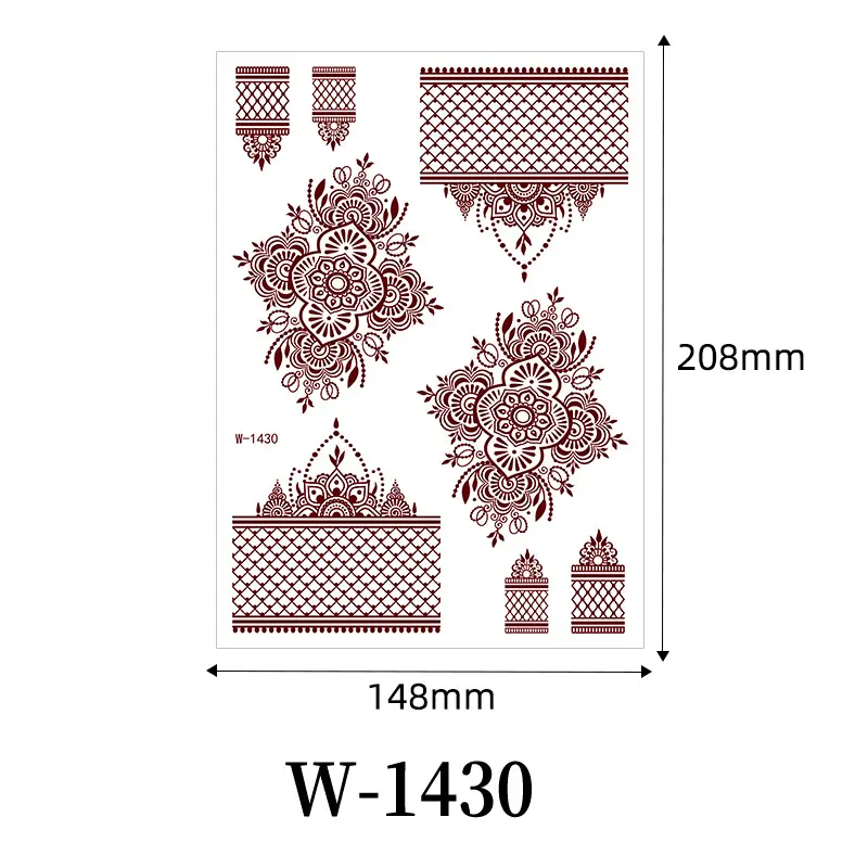Zhengxiang New Cross-Border Brown Lace Tattoo Stickers Waterproof Floral Indian Henna Art Tattoo Amazon