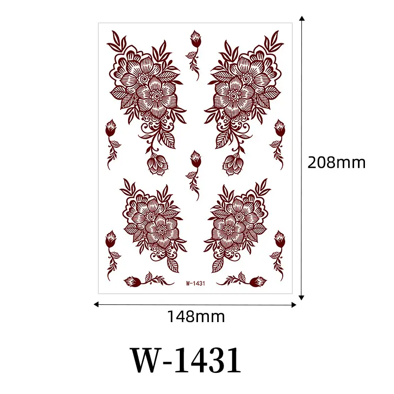 Zhengxiang New Cross-Border Brown Lace Tattoo Stickers Waterproof Floral Indian Henna Art Tattoo Amazon
