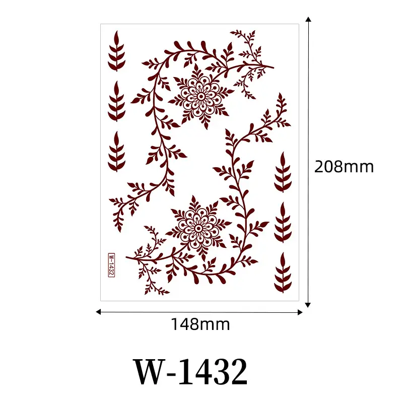 Zhengxiang New Cross-Border Brown Lace Tattoo Stickers Waterproof Floral Indian Henna Art Tattoo Amazon
