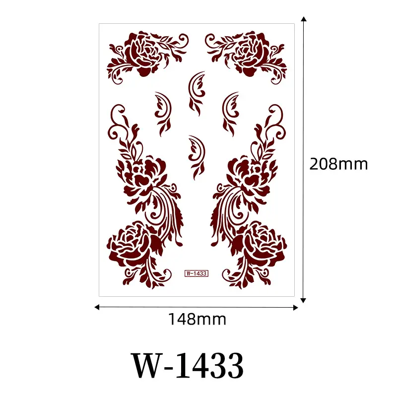 Zhengxiang New Cross-Border Brown Lace Tattoo Stickers Waterproof Floral Indian Henna Art Tattoo Amazon