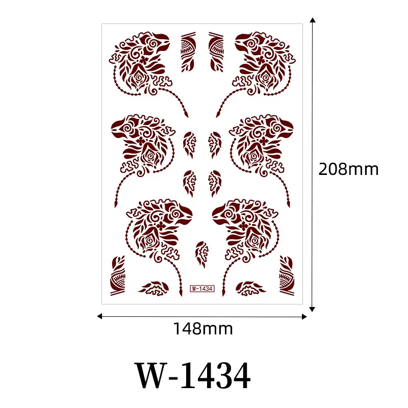 Zhengxiang New Cross-Border Brown Lace Tattoo Stickers Waterproof Floral Indian Henna Art Tattoo Amazon