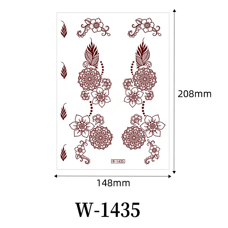 Zhengxiang New Cross-Border Brown Lace Tattoo Stickers Waterproof Floral Indian Henna Art Tattoo Amazon