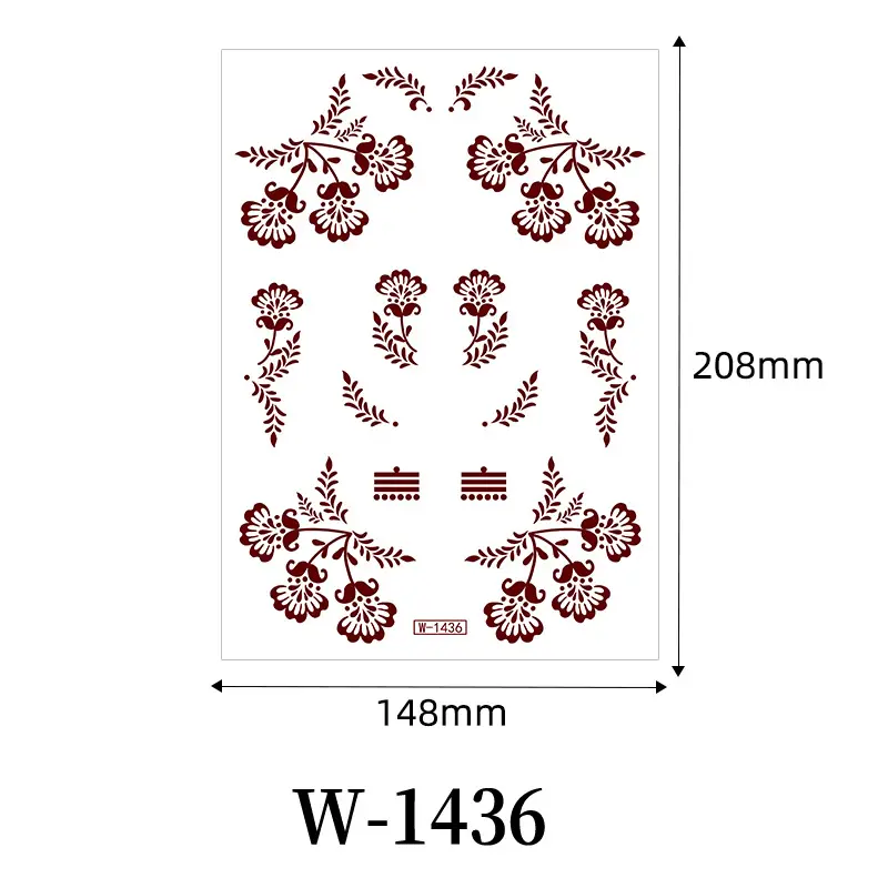 Zhengxiang New Cross-Border Brown Lace Tattoo Stickers Waterproof Floral Indian Henna Art Tattoo Amazon