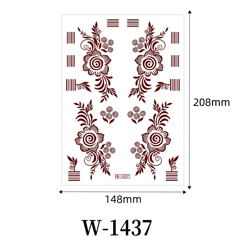 Zhengxiang New Cross-Border Brown Lace Tattoo Stickers Waterproof Floral Indian Henna Art Tattoo Amazon