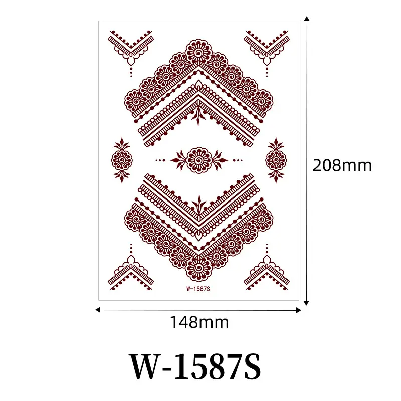 Zhengxiang New Cross-Border Brown Lace Tattoo Stickers Waterproof Floral Indian Henna Art Tattoo Amazon