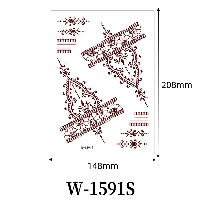 Zhengxiang New Cross-Border Brown Lace Tattoo Stickers Waterproof Floral Indian Henna Art Tattoo Amazon