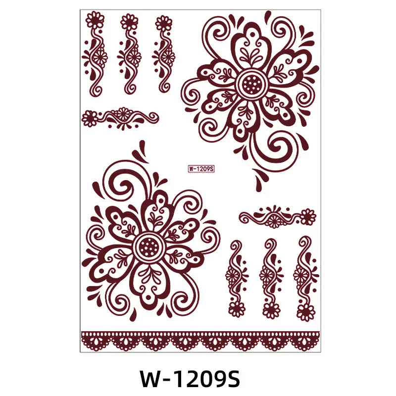 Zhengxiang New Cross-Border Brown Lace Tattoo Stickers Waterproof Floral Indian Henna Art Tattoo Amazon
