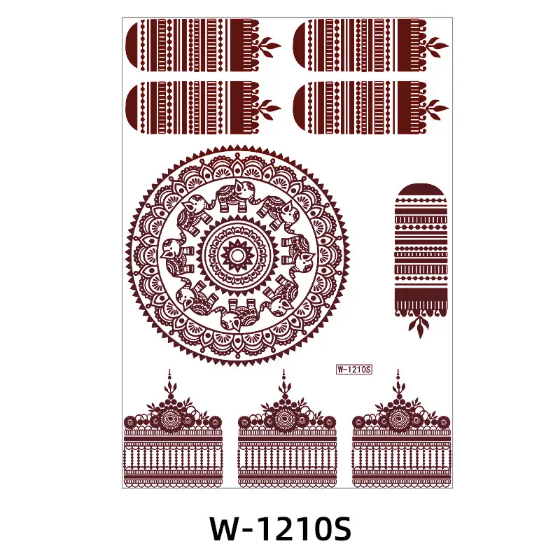 Zhengxiang New Cross-Border Brown Lace Tattoo Stickers Waterproof Floral Indian Henna Art Tattoo Amazon