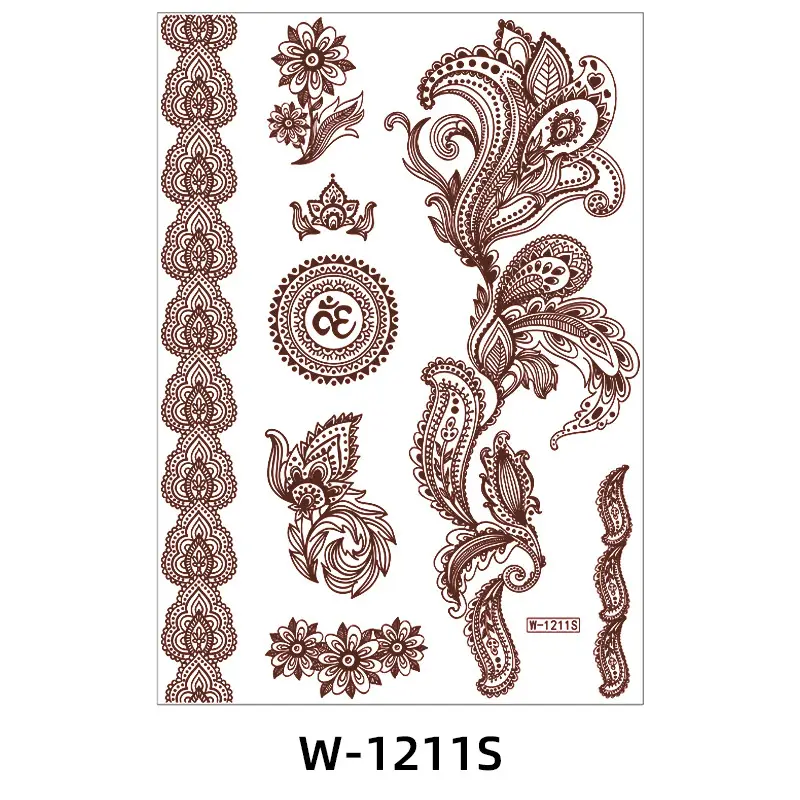 Zhengxiang New Cross-Border Brown Lace Tattoo Stickers Waterproof Floral Indian Henna Art Tattoo Amazon