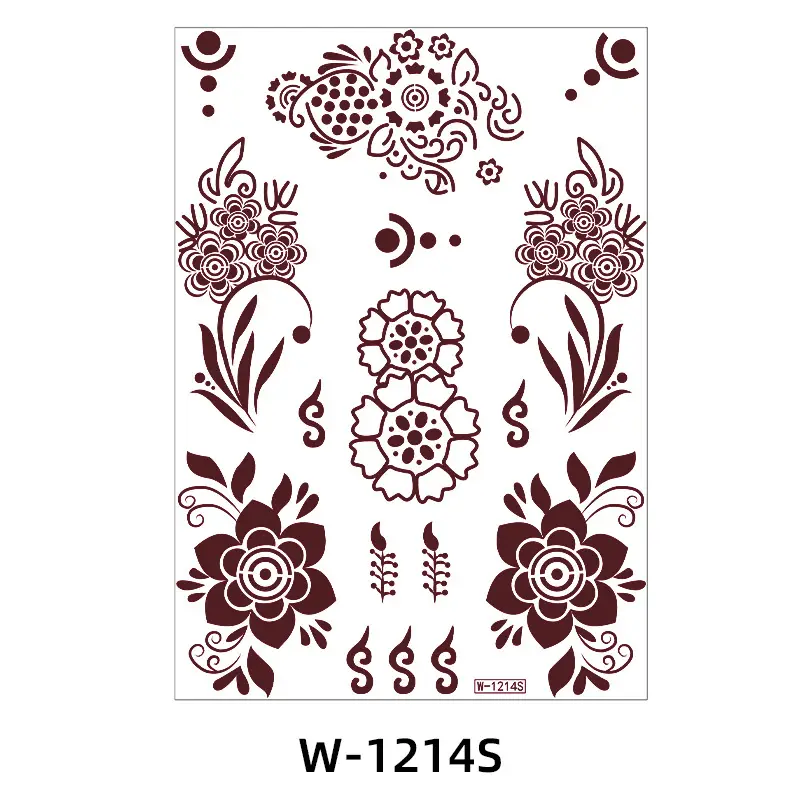Zhengxiang New Cross-Border Brown Lace Tattoo Stickers Waterproof Floral Indian Henna Art Tattoo Amazon