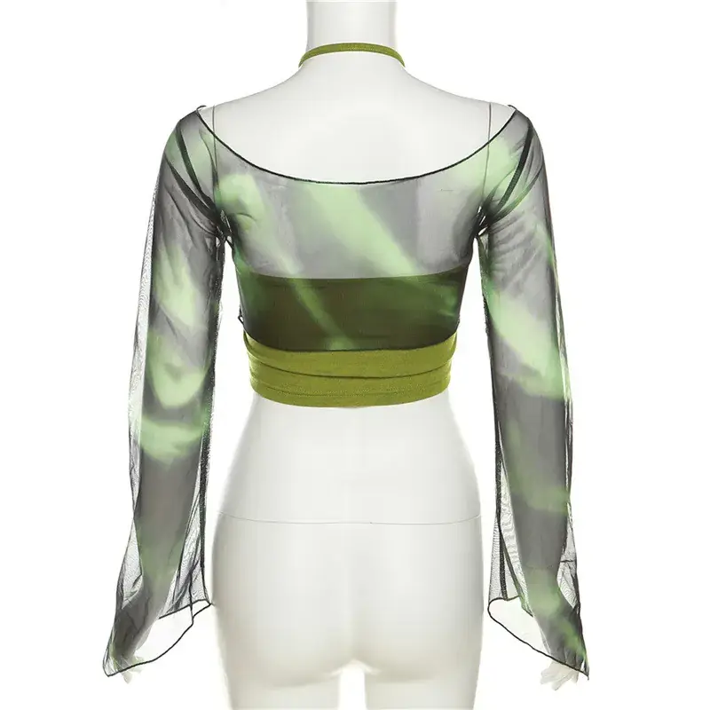 Green Printed Long Sleeve Blouse & Shorts Set for Women — feature 11