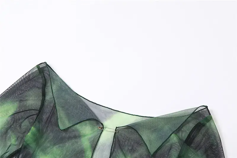Green Printed Long Sleeve Blouse & Shorts Set for Women — feature 12