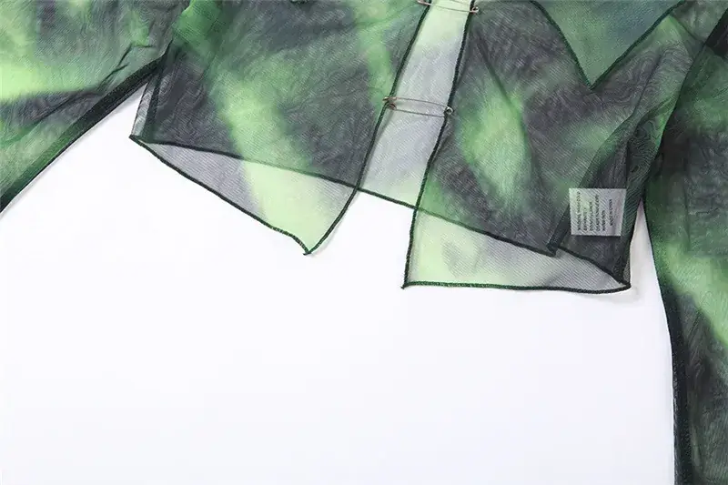 Green Printed Long Sleeve Blouse & Shorts Set for Women — feature 15