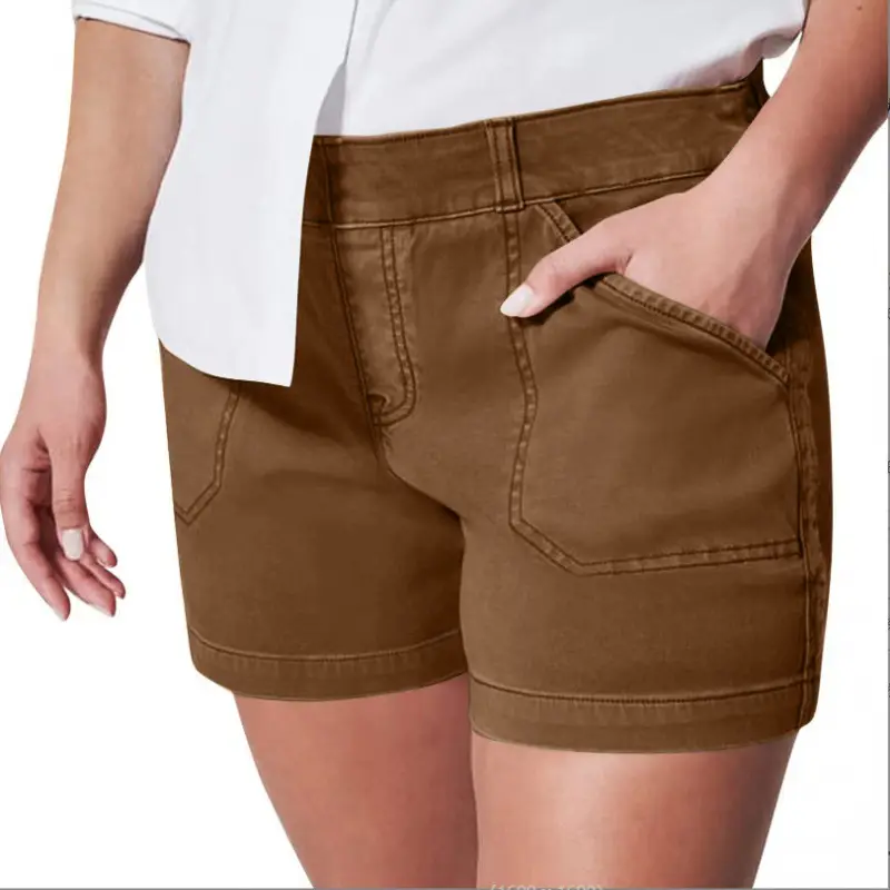 Brown Flap Pocket High Waist Shorts for Women