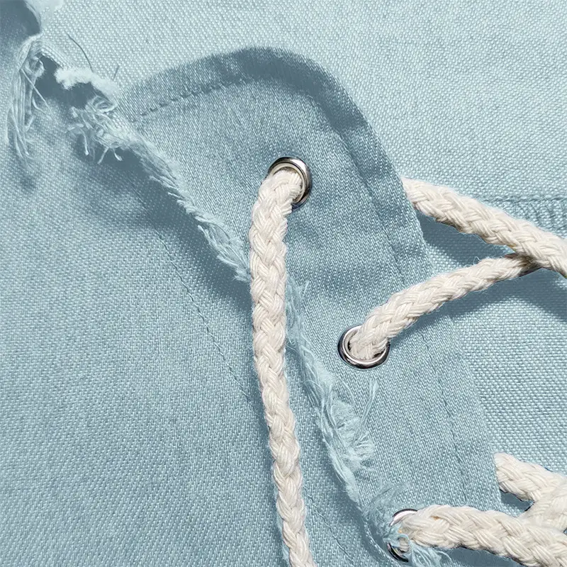 2023 Men's Blue Denim V-Neck T-Shirt with Lace-Up Cord — feature 13