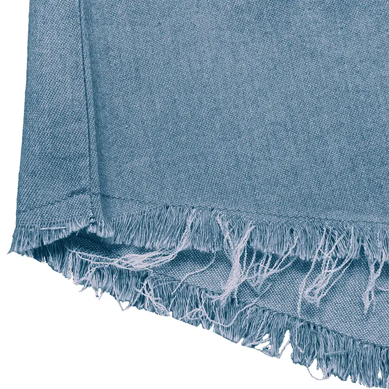 2023 Men's Blue Denim V-Neck T-Shirt with Lace-Up Cord — feature 21