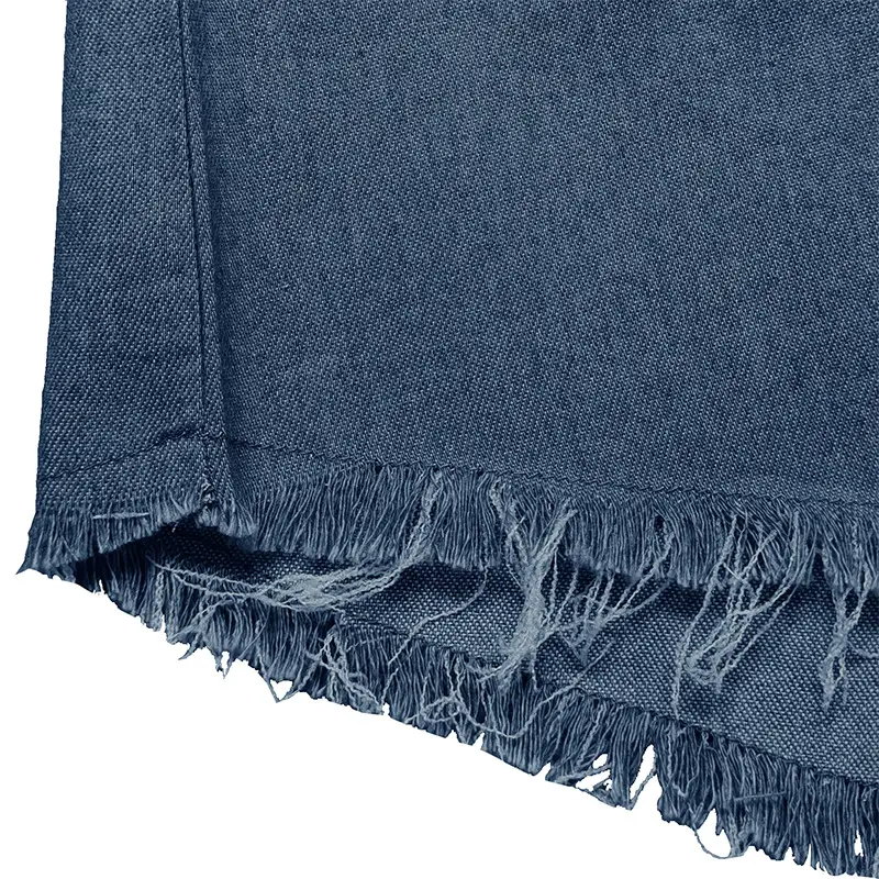 2023 Men's Blue Denim V-Neck T-Shirt with Lace-Up Cord — feature 8