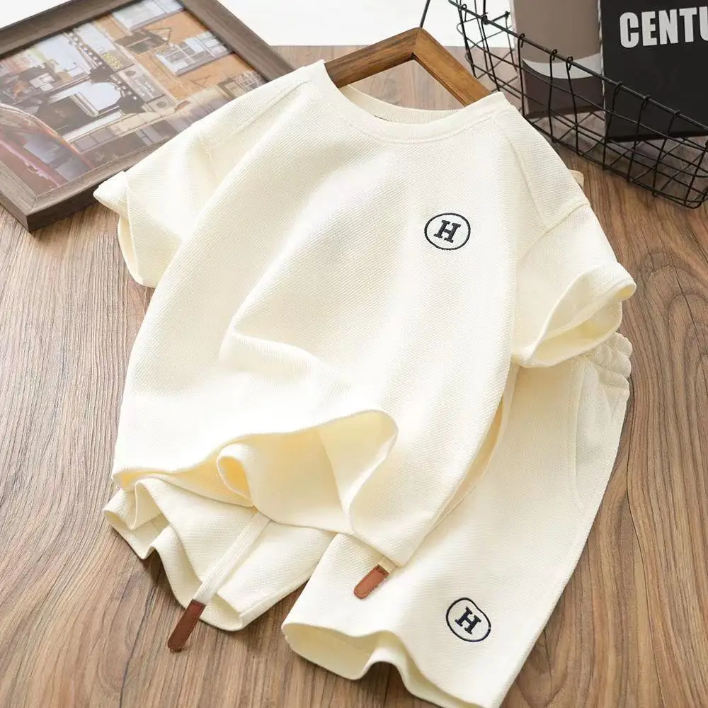 Boys 2-Piece Waffle Shorts Set Cream Medium Large — feature 12