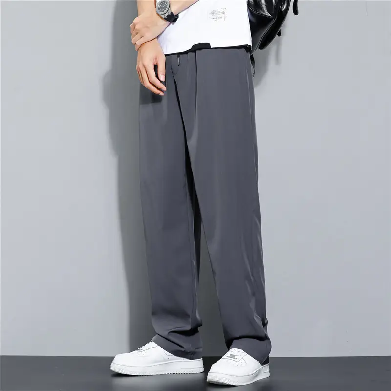 Men's Black Ice Silk Loose Fit Pants Large - Image 6