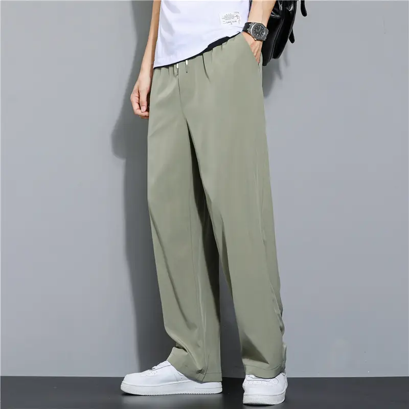 Men's Black Ice Silk Loose Fit Pants Large - Image 7