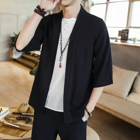 Men's Black Ice Silk Loose Fit Pants Large — feature 4