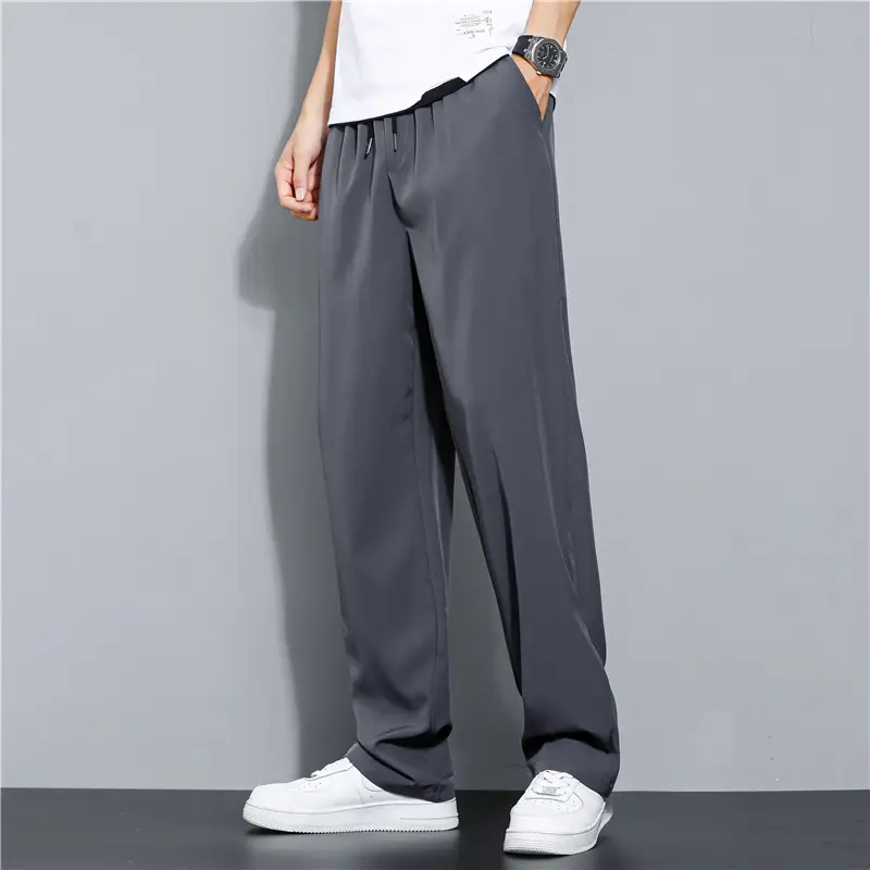 Men's Black Ice Silk Loose Fit Pants Large - Image 2