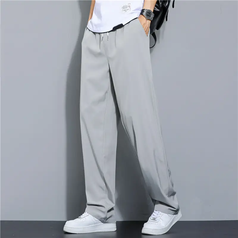 Men's Black Ice Silk Loose Fit Pants Large - Image 3