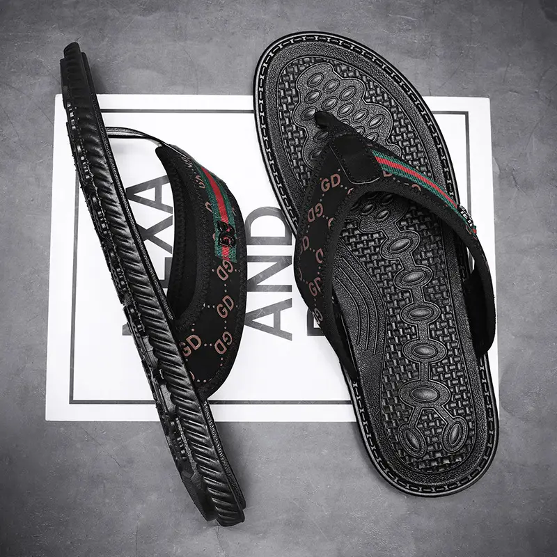 Men's Black Croc Croc Flip Flops with Gucci Logo