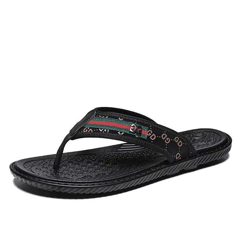 Men's Black Croc Croc Flip Flops with Gucci Logo