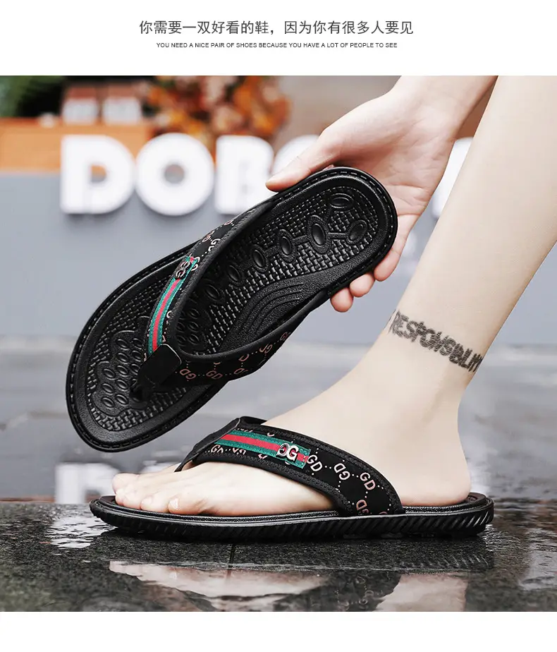 Men's Black Croc Croc Flip Flops with Gucci Logo — feature 10