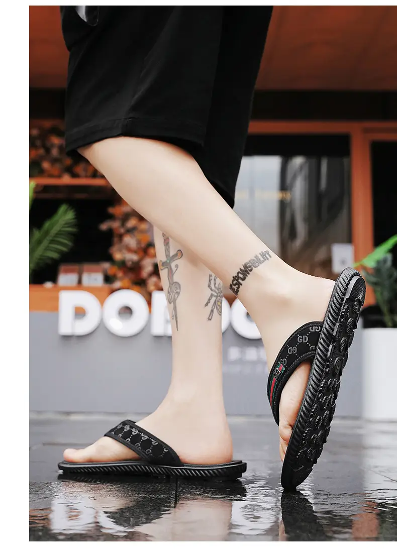 Men's Black Croc Croc Flip Flops with Gucci Logo — feature 11
