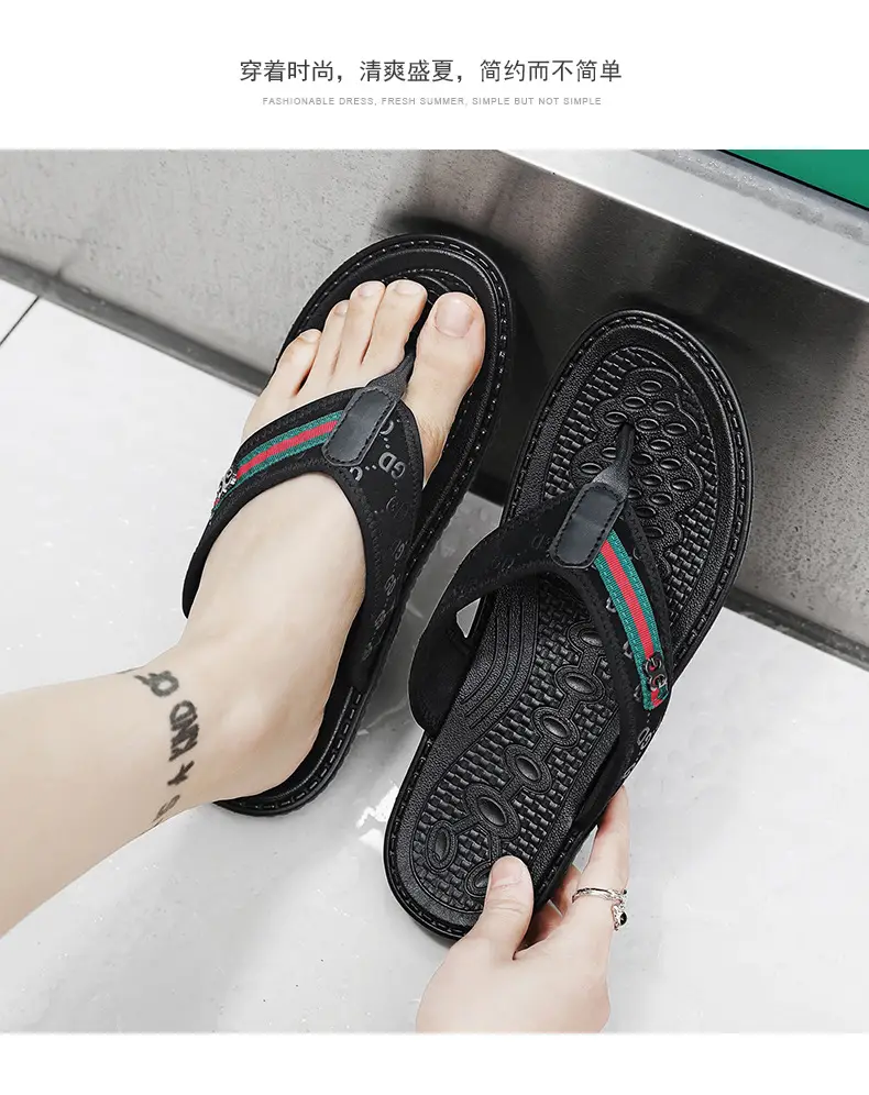 Men's Black Croc Croc Flip Flops with Gucci Logo — feature 12