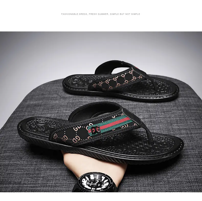 Men's Black Croc Croc Flip Flops with Gucci Logo — feature 14