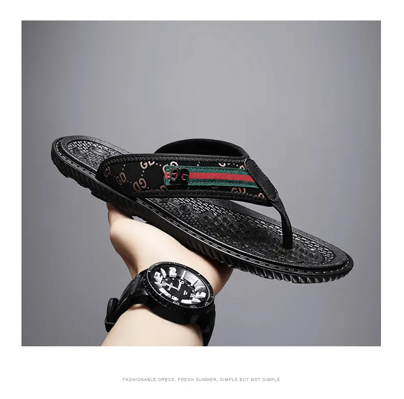 Men's Black Croc Croc Flip Flops with Gucci Logo — feature 15