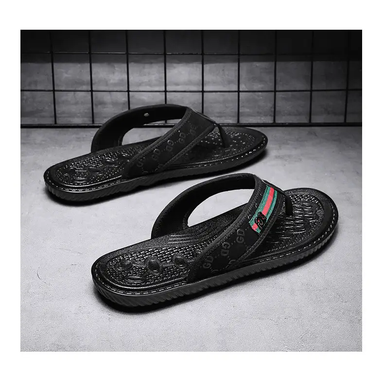 Men's Black Croc Croc Flip Flops with Gucci Logo — feature 17
