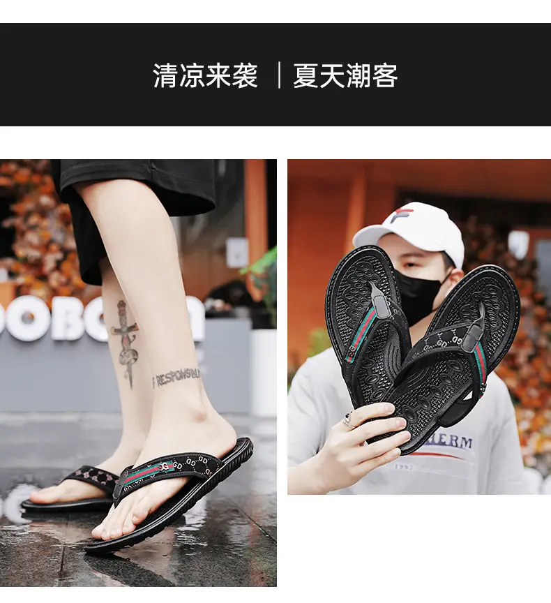 Men's Black Croc Croc Flip Flops with Gucci Logo — feature 2