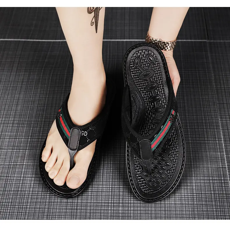 Men's Black Croc Croc Flip Flops with Gucci Logo — feature 20