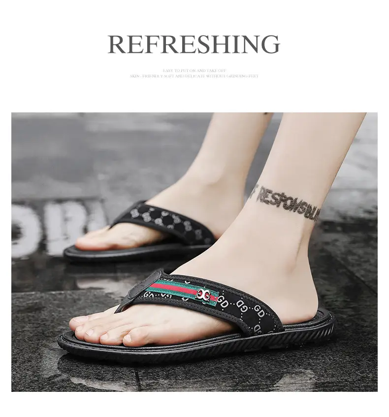 Men's Black Croc Croc Flip Flops with Gucci Logo — feature 3