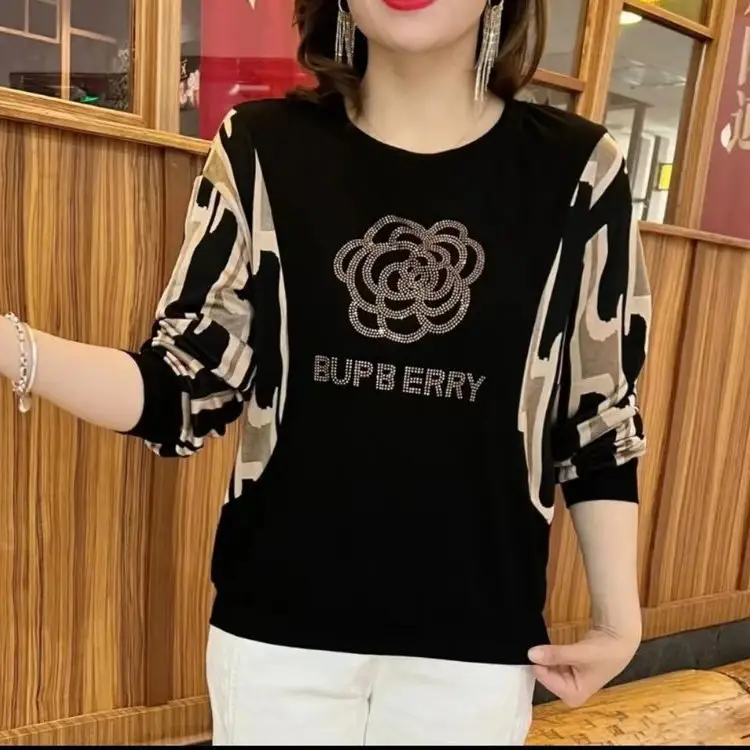 Women Rhinestone Feather T-Shirt Black Short Sleeve - Image 5