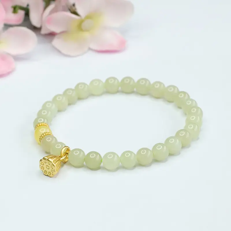 Guan Yu Jade Clear Water Bracelet with Lotus Charm - Image 4