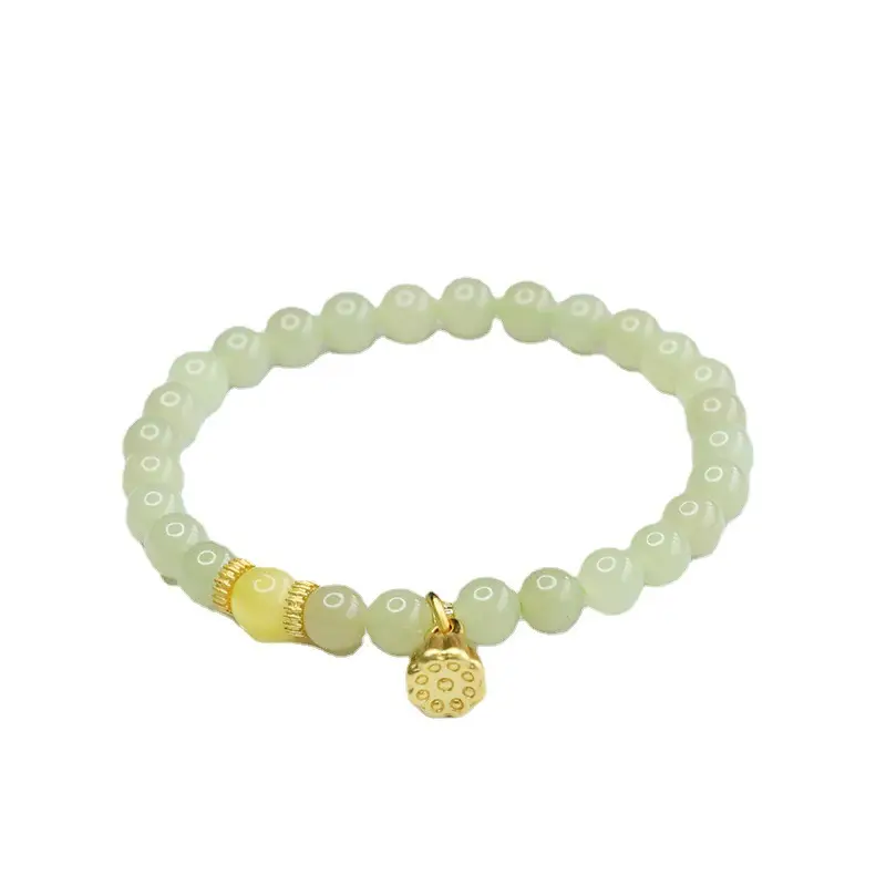 Guan Yu Jade Clear Water Bracelet with Lotus Charm - Image 6
